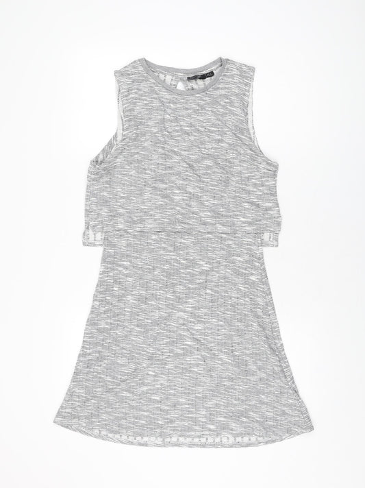 Topshop Womens Grey Polyester Skater Dress Size 12 Round Neck Pullover