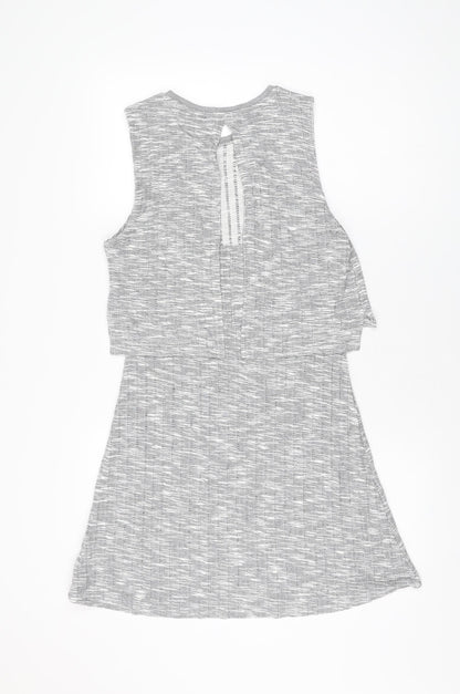 Topshop Womens Grey Polyester Skater Dress Size 12 Round Neck Pullover
