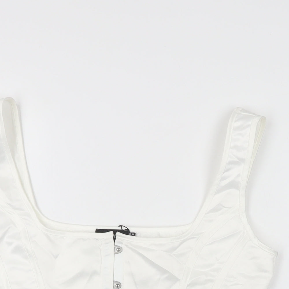 Womens UK Size 12 PRETTYLITTLETHING White Cropped T-Shirt