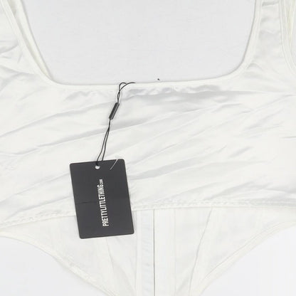Womens UK Size 12 PRETTYLITTLETHING White Cropped T-Shirt