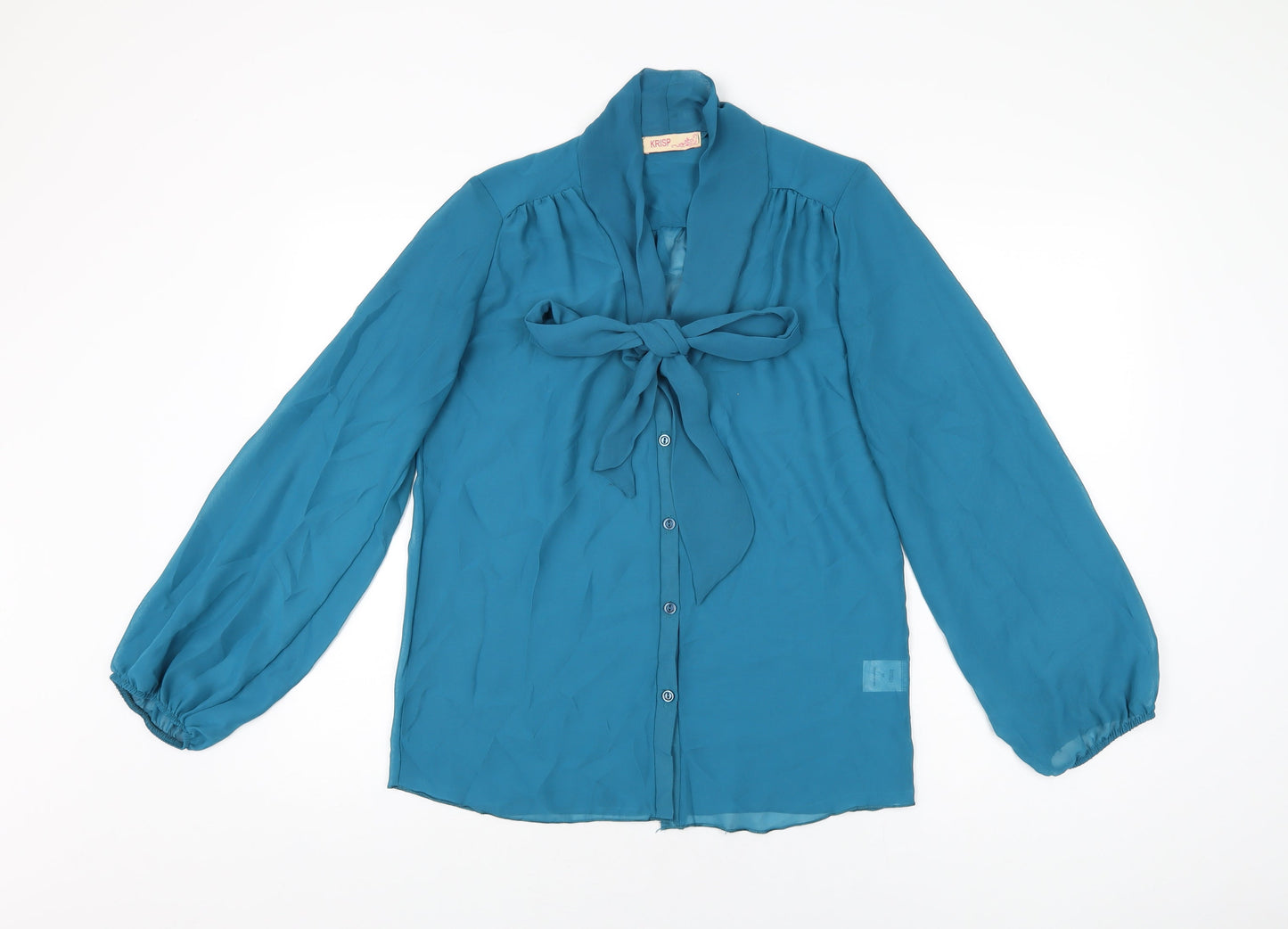 Womens UK Size 12 Krisp Blue Basic Button-Up