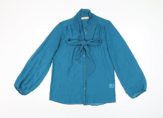 Womens UK Size 12 Krisp Blue Basic Button-Up