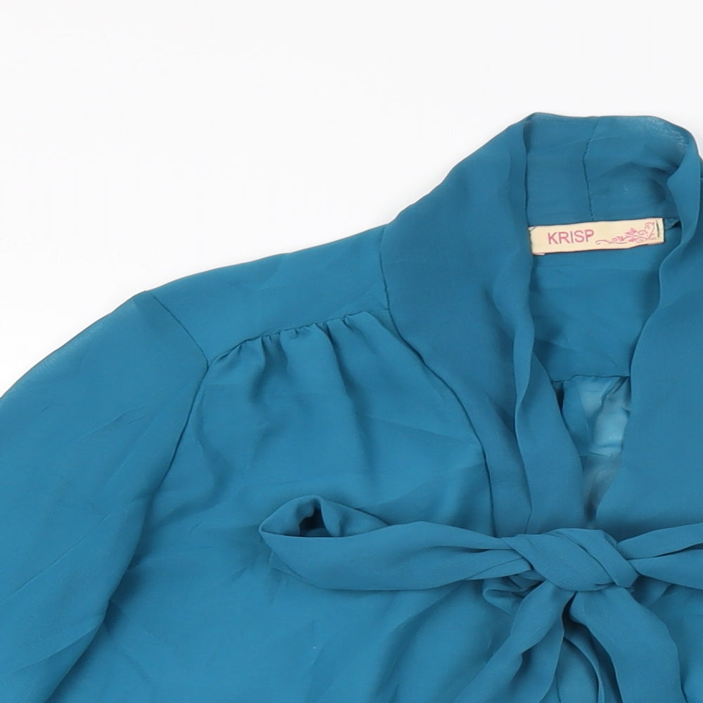 Womens UK Size 12 Krisp Blue Basic Button-Up