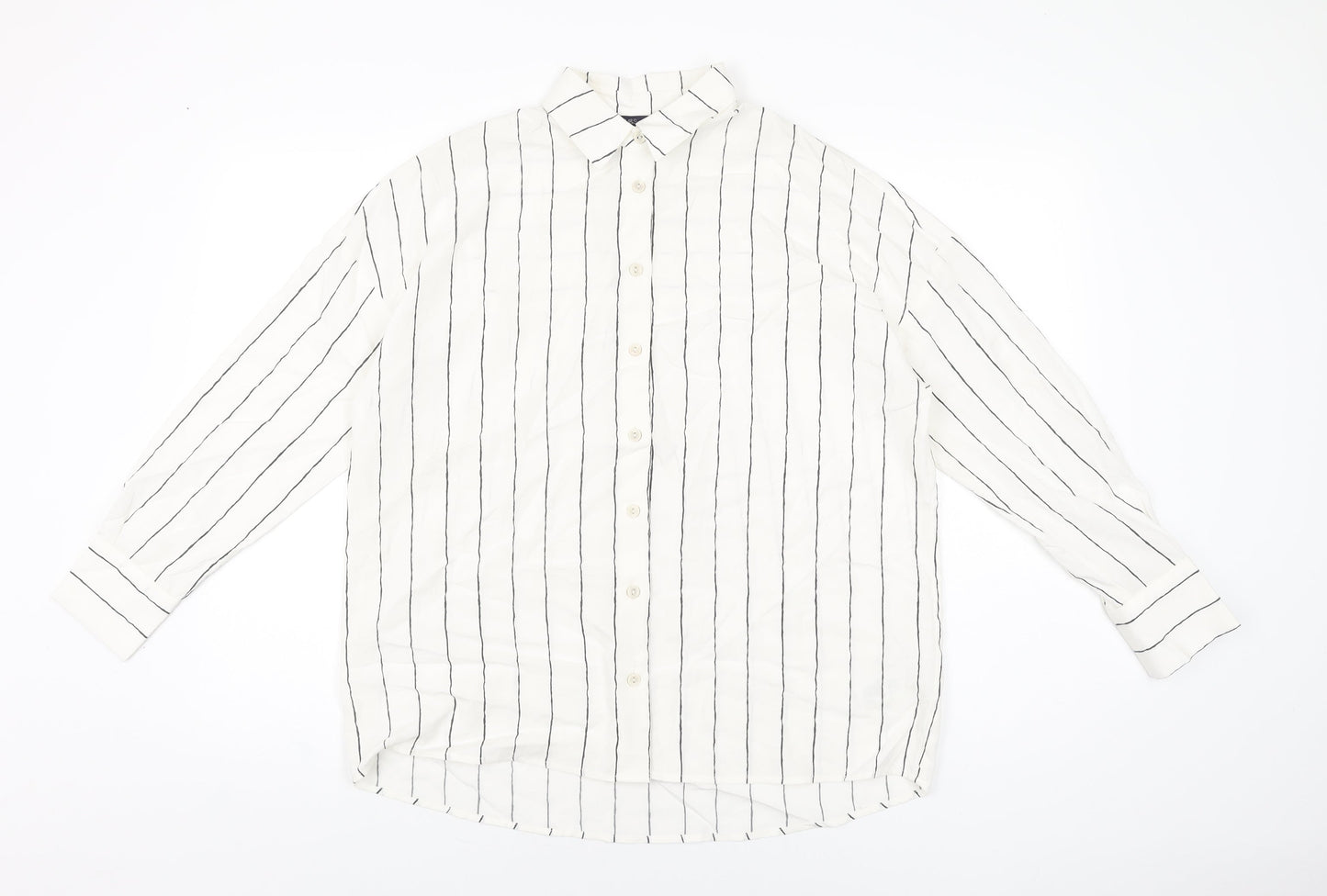 Marks and Spencer Womens White Striped Lyocell Basic Button-Up Size 6 Collared