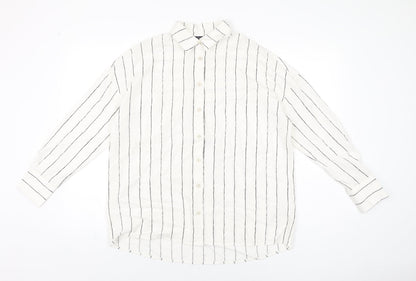Marks and Spencer Womens White Striped Lyocell Basic Button-Up Size 6 Collared