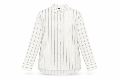 Marks and Spencer Womens White Striped Lyocell Basic Button-Up Size 6 Collared