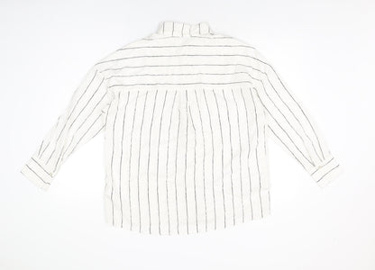 Marks and Spencer Womens White Striped Lyocell Basic Button-Up Size 6 Collared