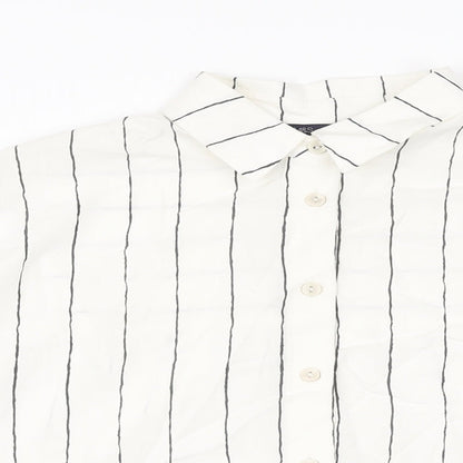 Marks and Spencer Womens White Striped Lyocell Basic Button-Up Size 6 Collared