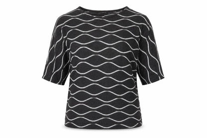 eci New York Womens Grey Geometric Polyester Basic T-Shirt Size L Round Neck
