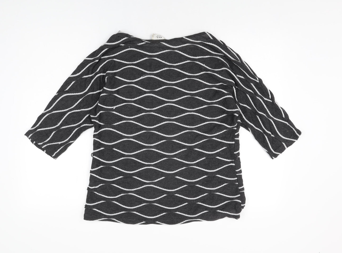 eci New York Womens Grey Geometric Polyester Basic T-Shirt Size L Round Neck