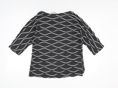 eci New York Womens Grey Geometric Polyester Basic T-Shirt Size L Round Neck