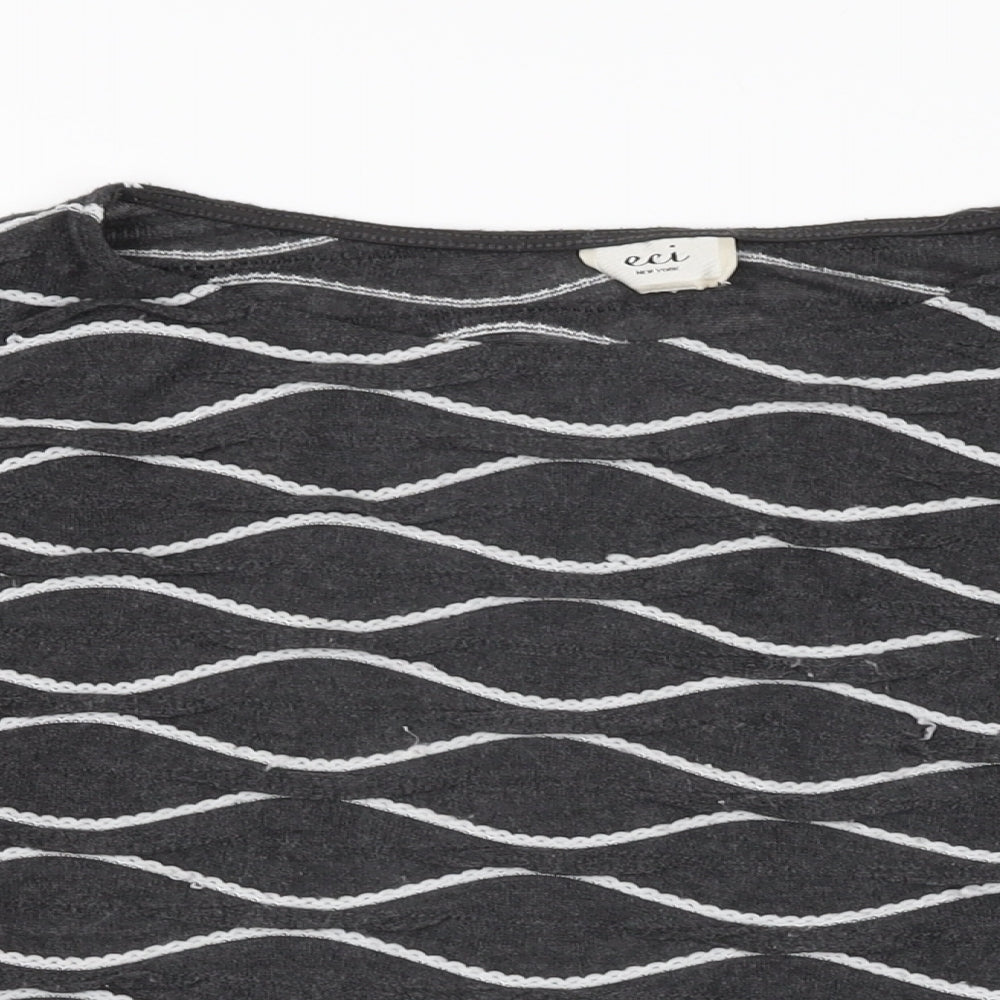 eci New York Womens Grey Geometric Polyester Basic T-Shirt Size L Round Neck