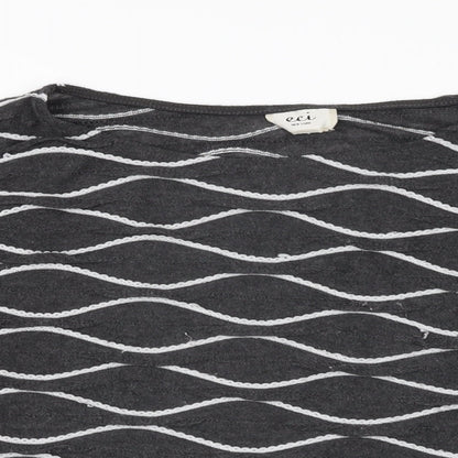 eci New York Womens Grey Geometric Polyester Basic T-Shirt Size L Round Neck