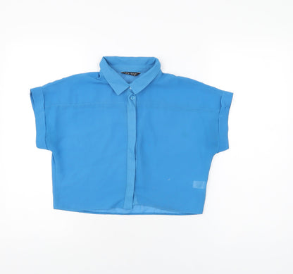 Womens UK Size 10 Select Blue Cropped Button-Up