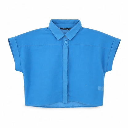 Womens UK Size 10 Select Blue Cropped Button-Up