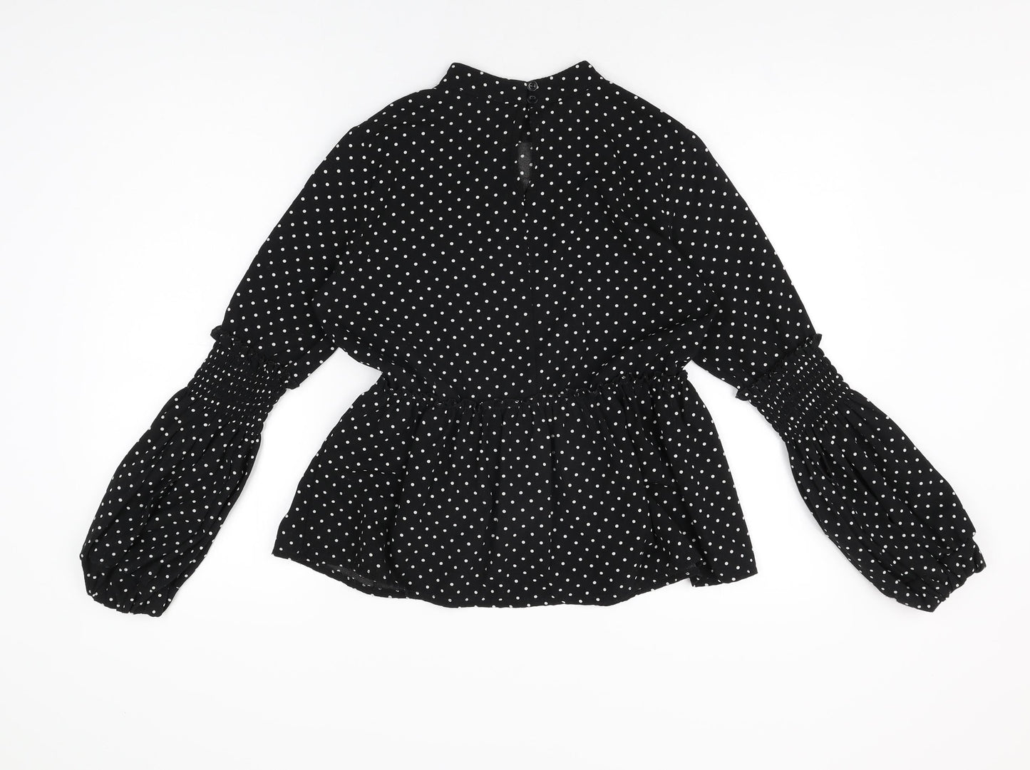 Boohoo Womens Black Polka Dot Polyester Basic Blouse Size 8 Round Neck
