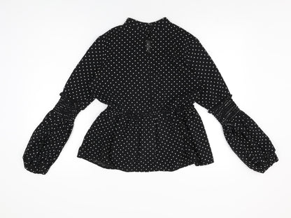 Boohoo Womens Black Polka Dot Polyester Basic Blouse Size 8 Round Neck