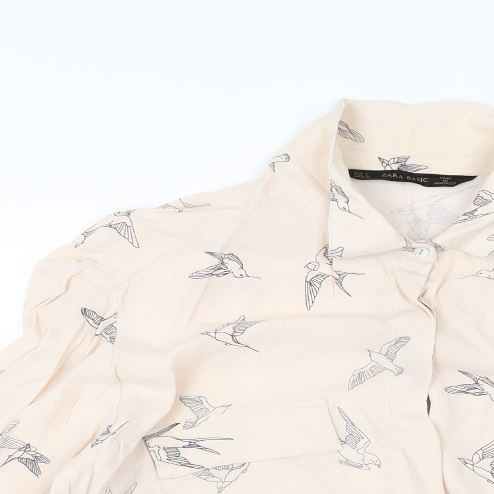 Womens UK Size L Zara Pink Basic Button-Up