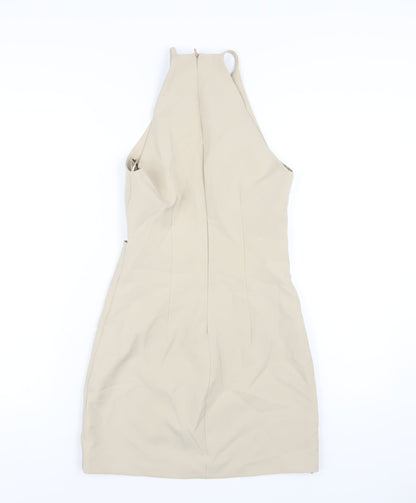 Zara Womens Beige Polyester Mini Size XS Round Neck Zip