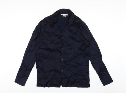 Zara Mens Blue Polyester Button-Up Size S Collared Button