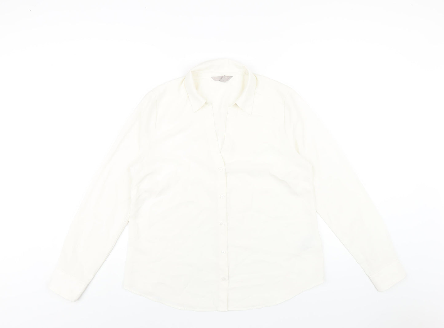 Womens UK Size 14 H&M White Basic Button-Up
