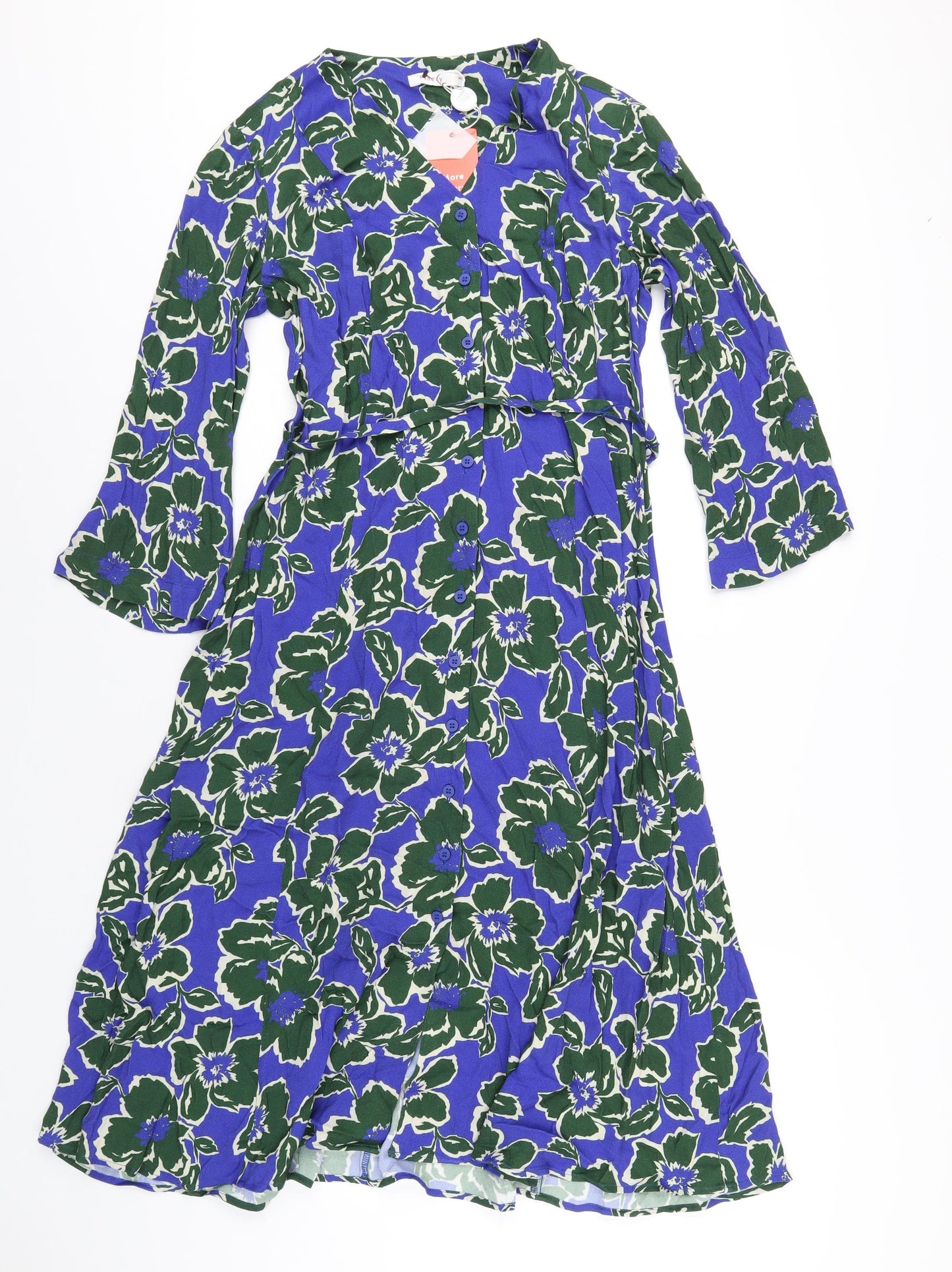 Finery Womens Blue Geometric Viscose A-Line Size 10 V-Neck Button