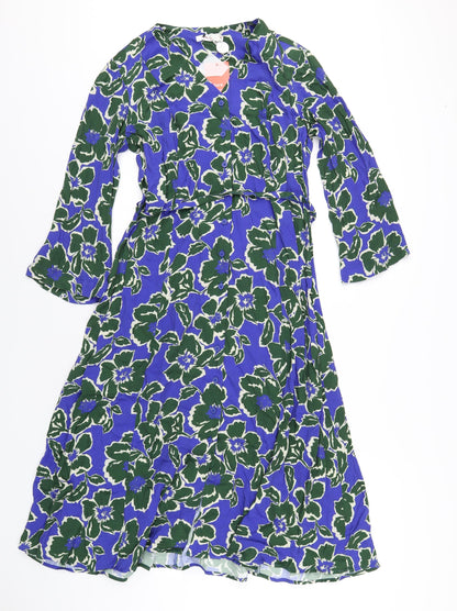 Finery Womens Blue Geometric Viscose A-Line Size 10 V-Neck Button