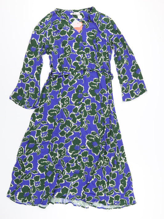 Finery Womens Blue Geometric Viscose A-Line Size 10 V-Neck Button