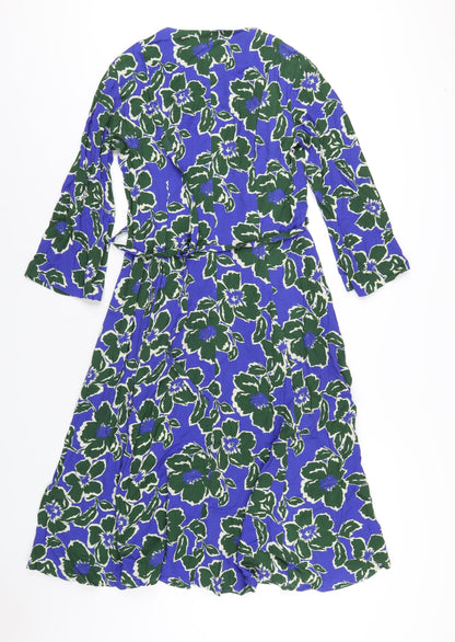 Finery Womens Blue Geometric Viscose A-Line Size 10 V-Neck Button