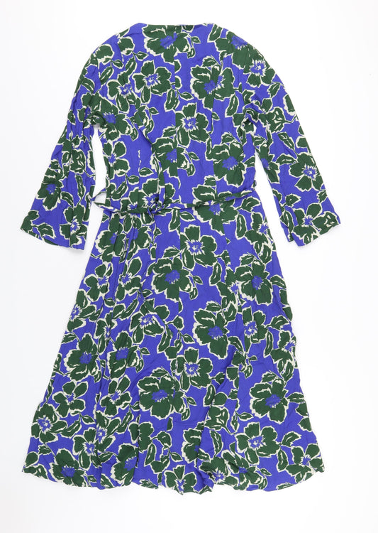 Finery Womens Blue Geometric Viscose A-Line Size 10 V-Neck Button