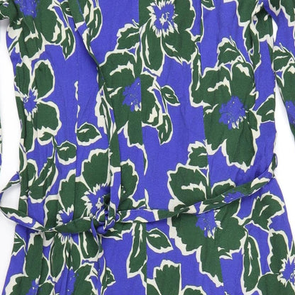 Finery Womens Blue Geometric Viscose A-Line Size 10 V-Neck Button