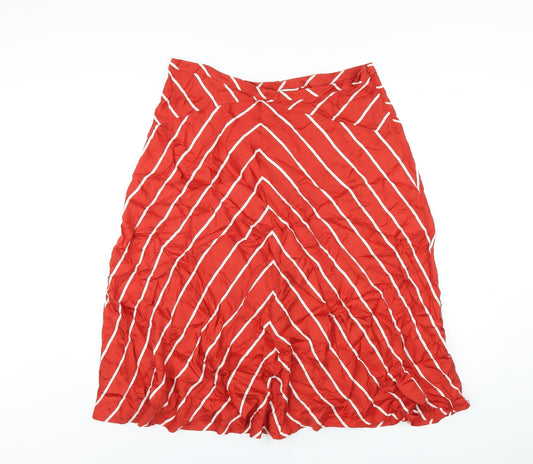 Monsoon Womens Red Striped Modal A-Line Skirt Size 14 Zip