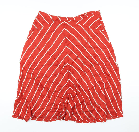 Monsoon Womens Red Striped Modal A-Line Skirt Size 14 Zip