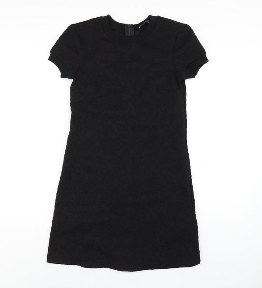 Zara Womens Black Polyester A-Line Size XS Round Neck Zip