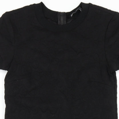 Zara Womens Black Polyester A-Line Size XS Round Neck Zip