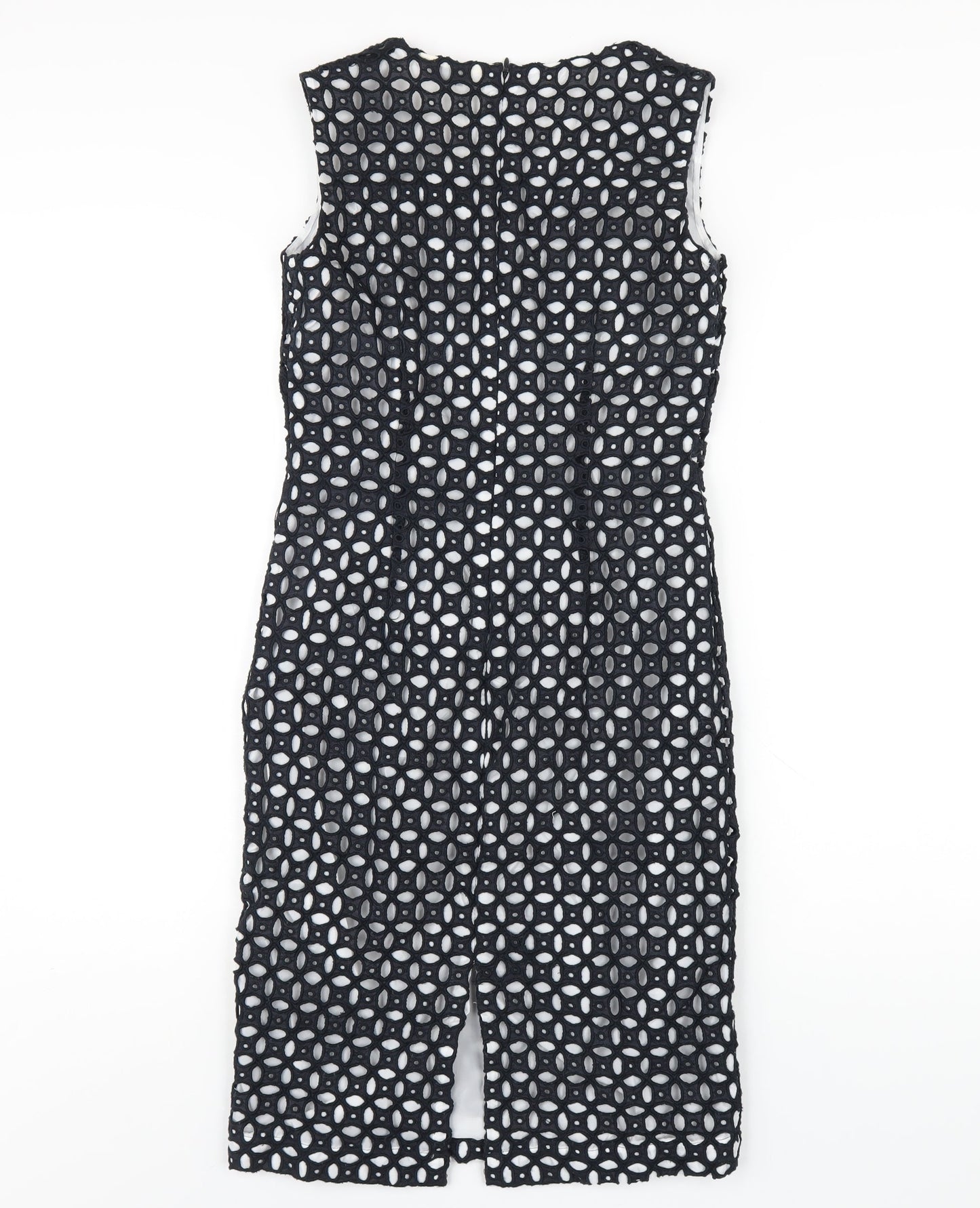 Precis Womens Black Geometric Cotton Pencil Dress Size 6 Round Neck Zip