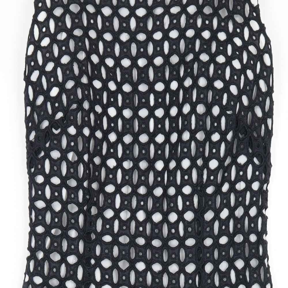 Precis Womens Black Geometric Cotton Pencil Dress Size 6 Round Neck Zip