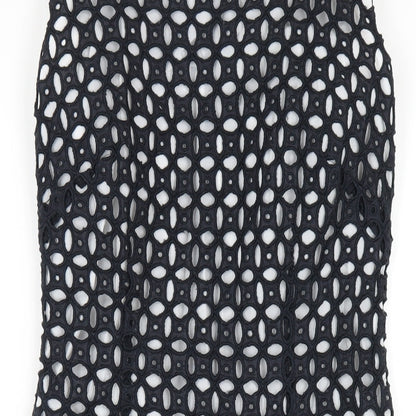 Precis Womens Black Geometric Cotton Pencil Dress Size 6 Round Neck Zip