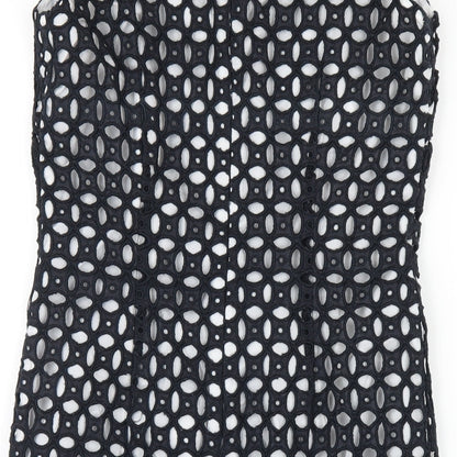 Precis Womens Black Geometric Cotton Pencil Dress Size 6 Round Neck Zip