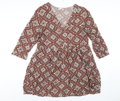 H&M Womens Orange Geometric Viscose A-Line Size 12 V-Neck Pullover