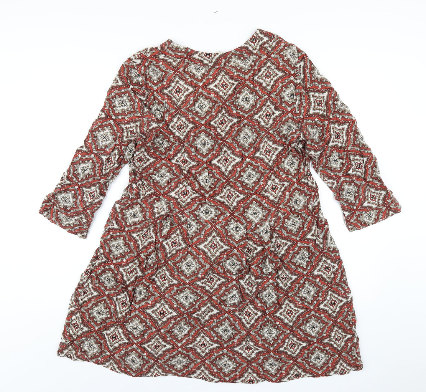 H&M Womens Orange Geometric Viscose A-Line Size 12 V-Neck Pullover