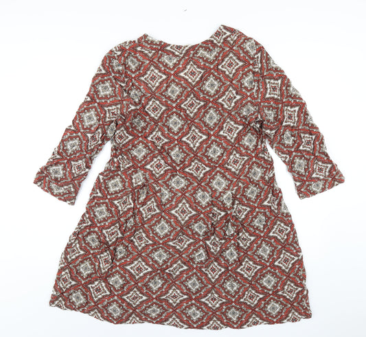 H&M Womens Orange Geometric Viscose A-Line Size 12 V-Neck Pullover