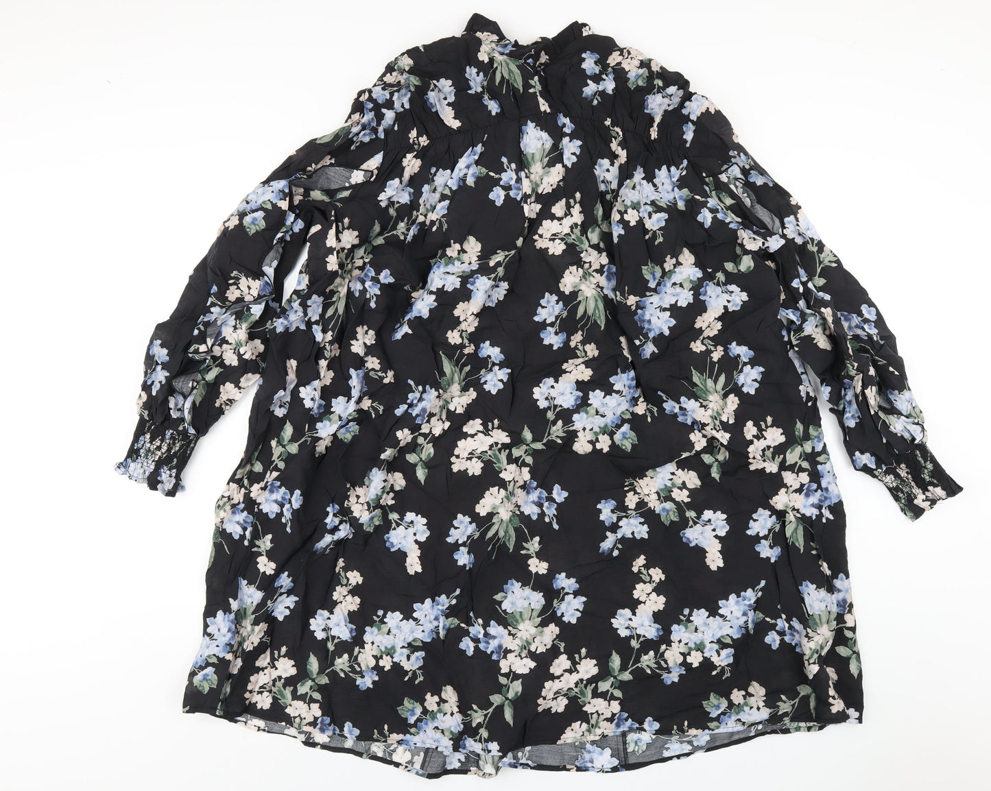 H&M Womens Black Floral Viscose Trapeze & Swing Size L Mock Neck Tie