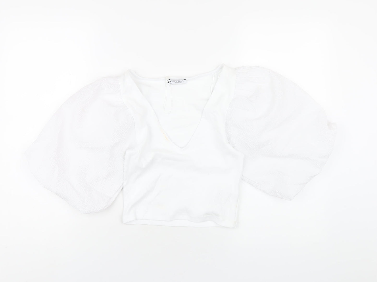Womens UK Size M Zara White Cropped T-Shirt