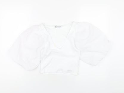 Womens UK Size M Zara White Cropped T-Shirt
