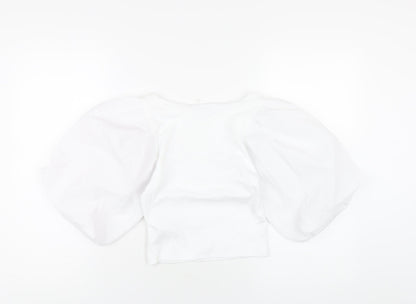 Womens UK Size M Zara White Cropped T-Shirt