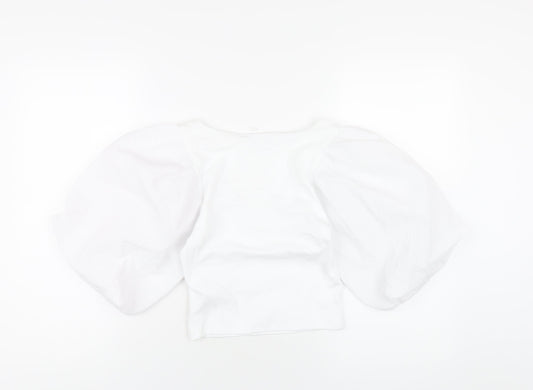 Womens UK Size M Zara White Cropped T-Shirt