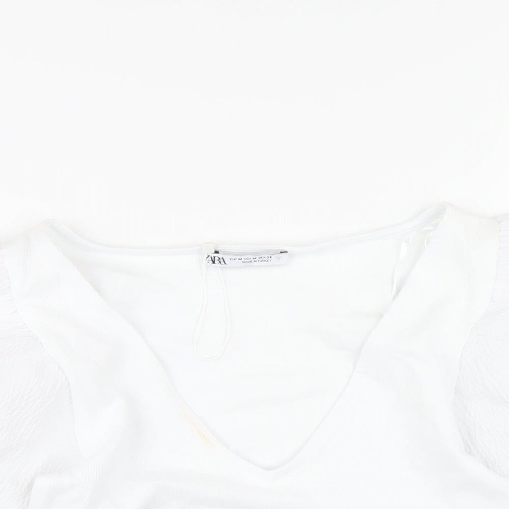 Womens UK Size M Zara White Cropped T-Shirt