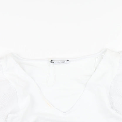 Womens UK Size M Zara White Cropped T-Shirt