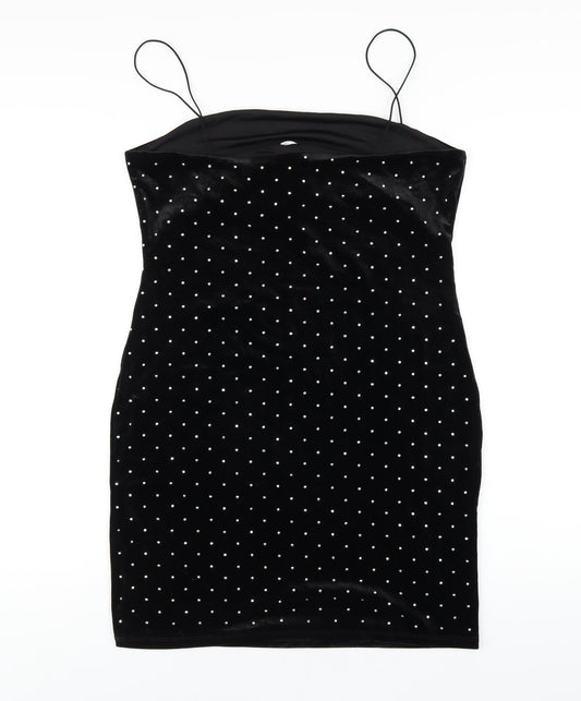 H&M Womens Black Polyester Bodycon Size L Square Neck Pullover